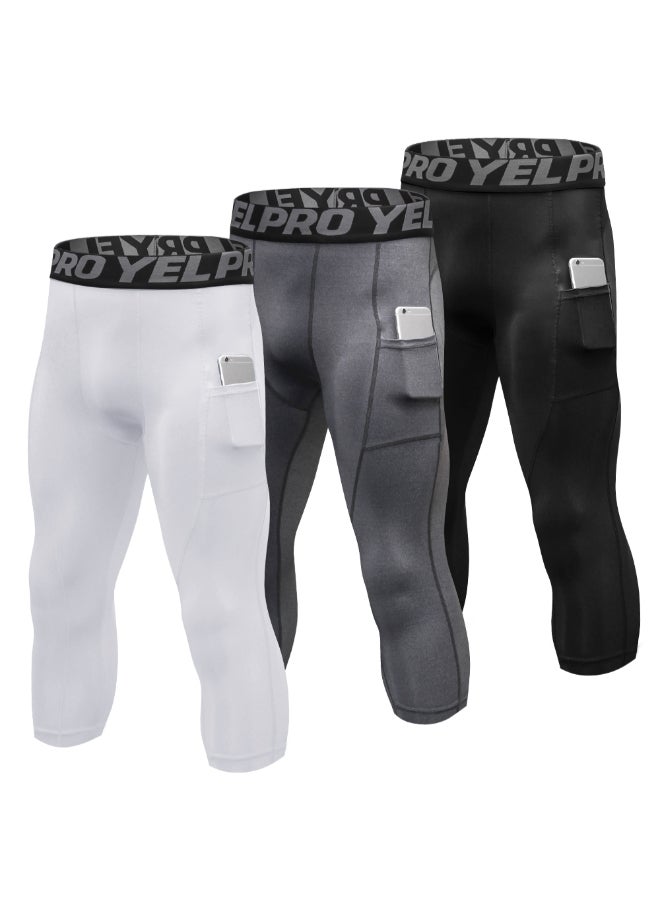 3-Piece High Waist Sport Leggings Set Black/Grey/White