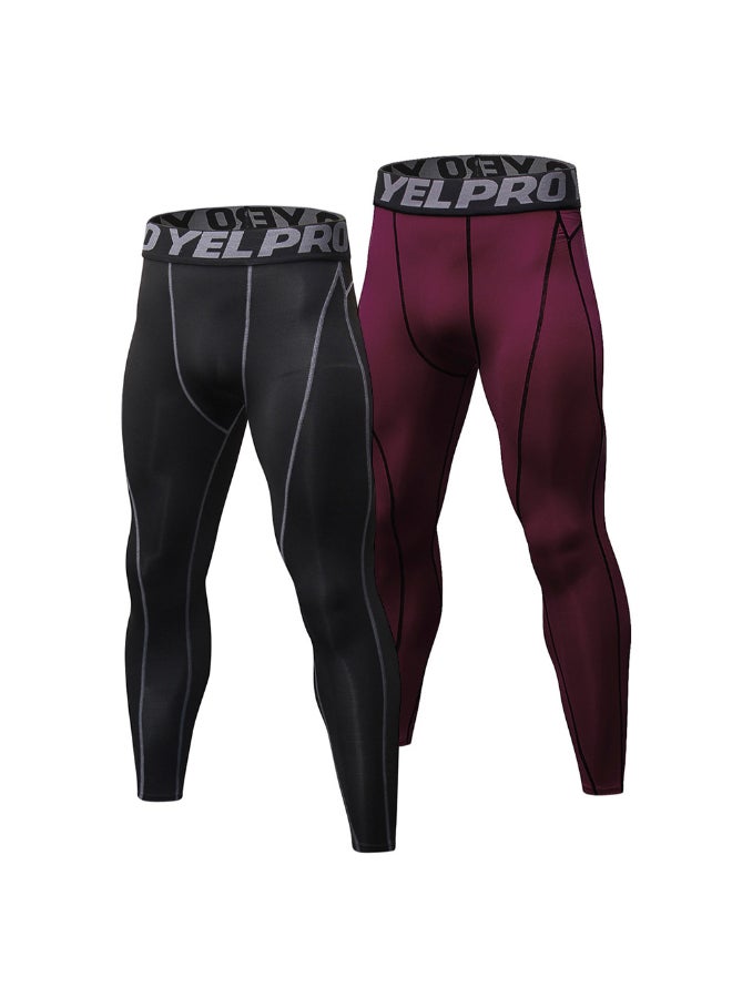 2-Piece Quick Dry Compression Sports Leggings Set Black/Burgundy