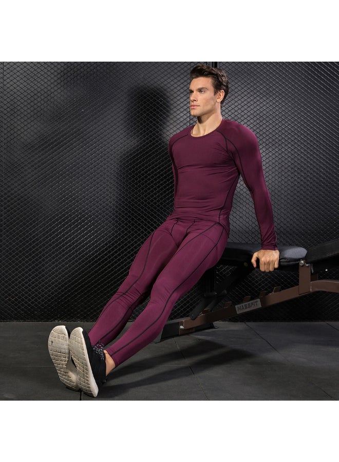 2-Piece Quick Dry Compression Sports Leggings Set Black/Burgundy