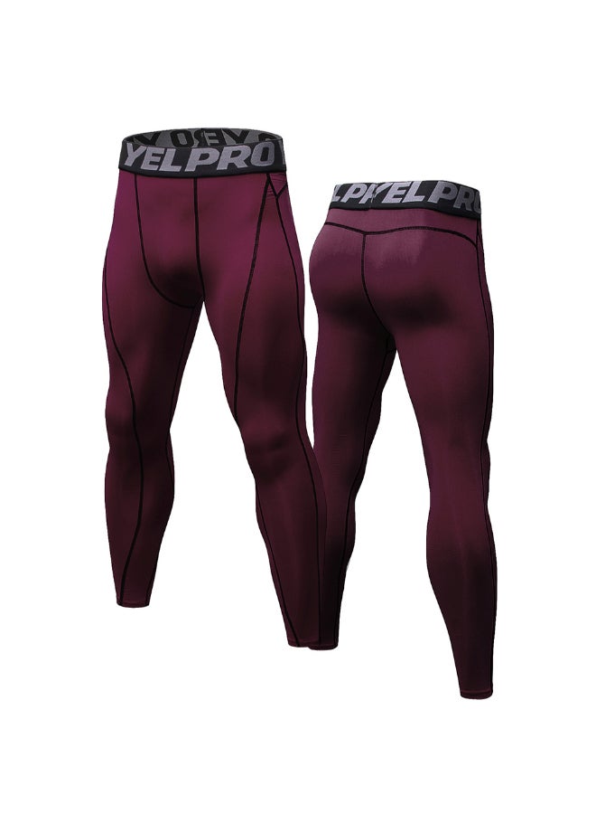 2-Piece Quick Dry Compression Sports Leggings Set Black/Burgundy