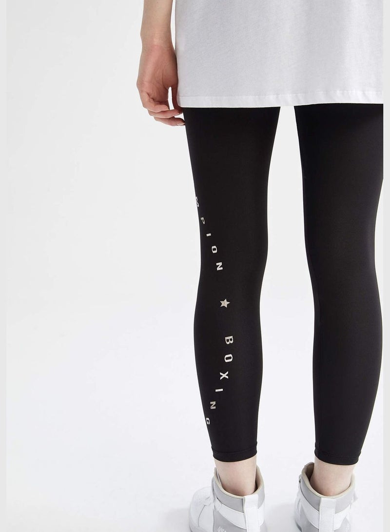 Fitted Slogan Print Leggings