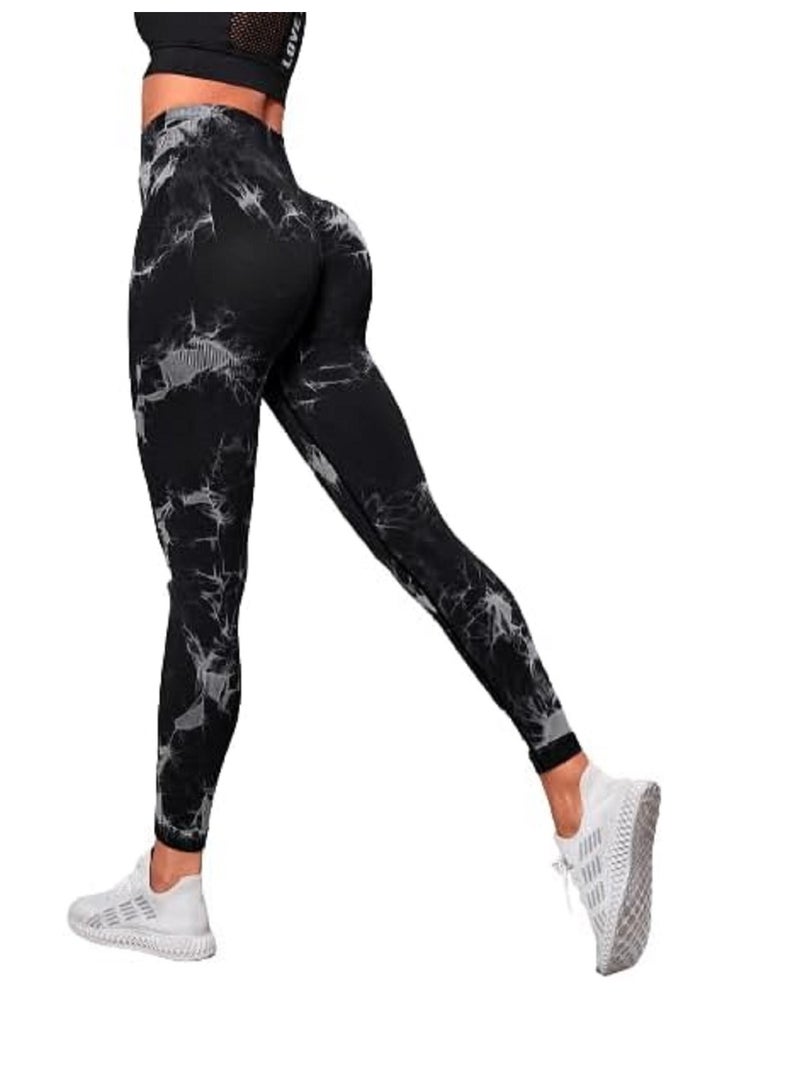 LESS DRAMA Curve-Hugging Marble Leggings for Women | High Waisted Hip Lift Leggings | Workout Yoga Tummy Control Compression Pants | Anti-Cellulite Athleisure Tights