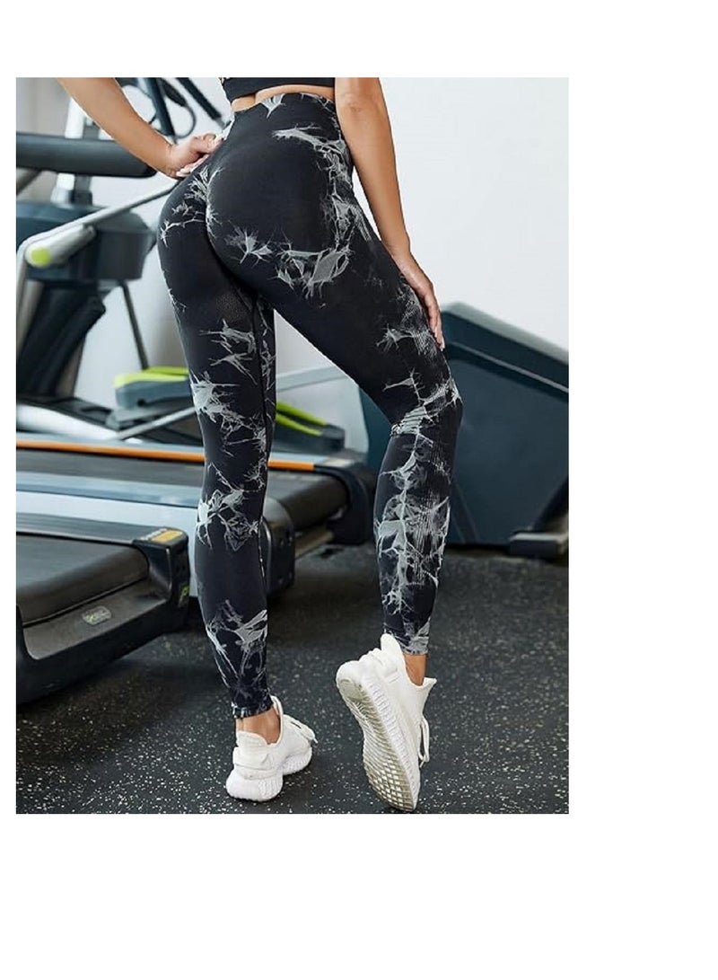 LESS DRAMA Curve-Hugging Marble Leggings for Women | High Waisted Hip Lift Leggings | Workout Yoga Tummy Control Compression Pants | Anti-Cellulite Athleisure Tights