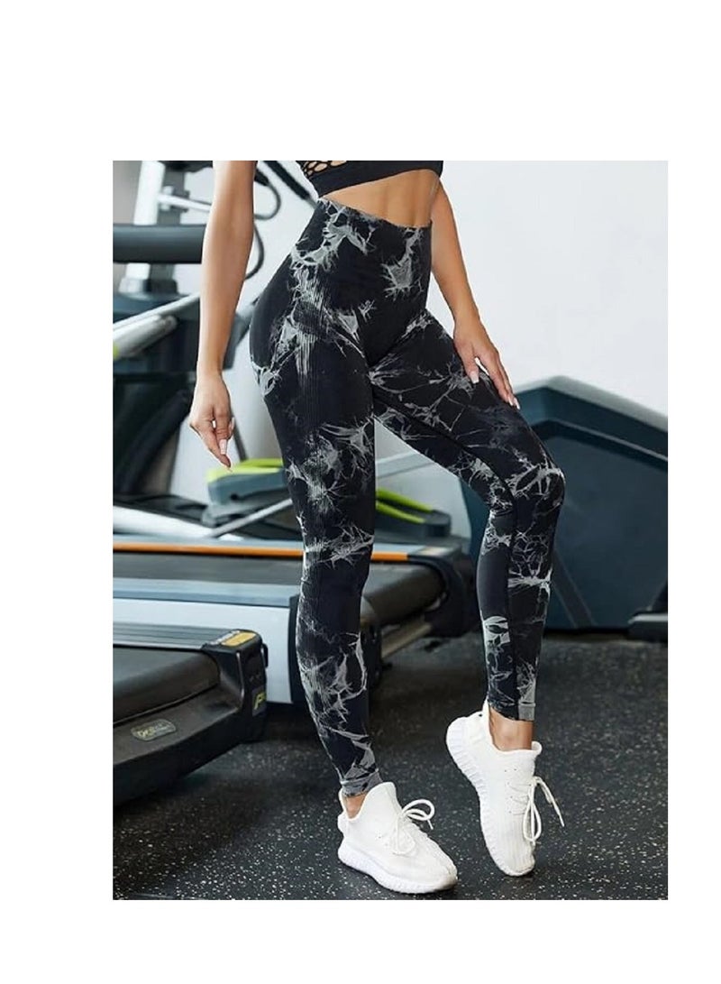 LESS DRAMA Curve-Hugging Marble Leggings for Women | High Waisted Hip Lift Leggings | Workout Yoga Tummy Control Compression Pants | Anti-Cellulite Athleisure Tights