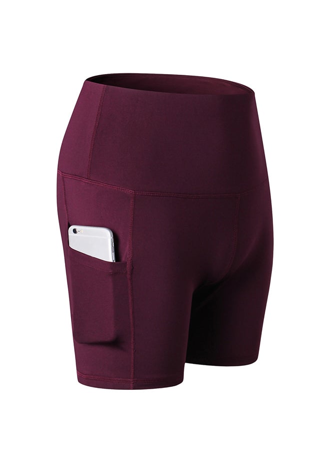 Stretchable High Waist Yoga Short Pants Burgundy