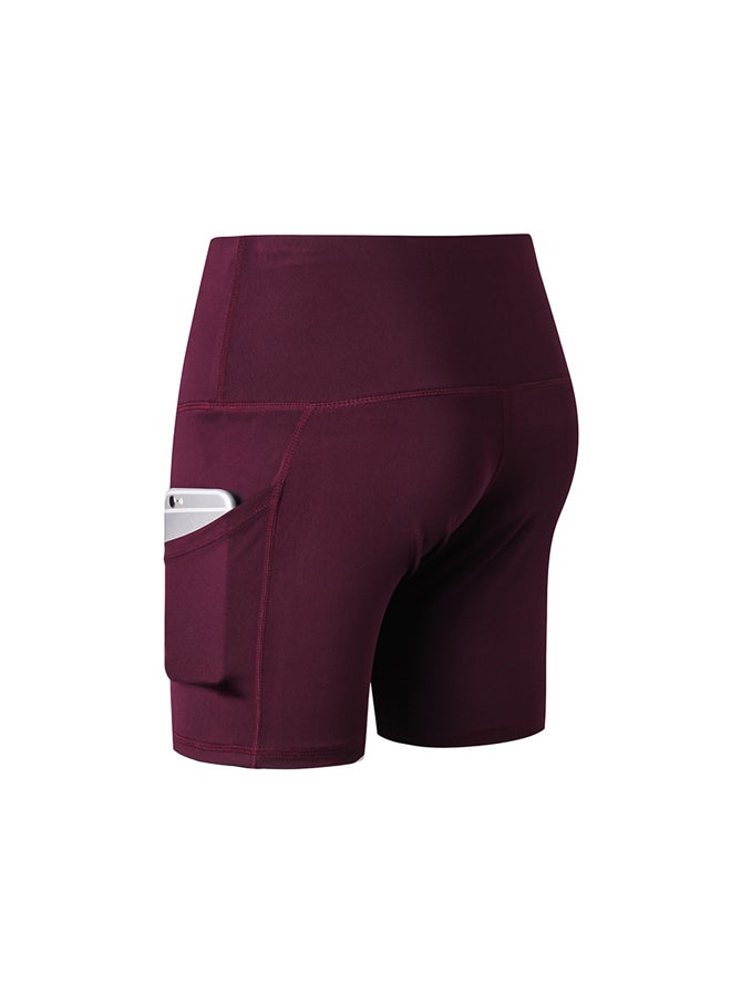 Stretchable High Waist Yoga Short Pants Burgundy