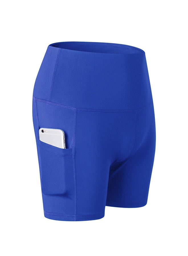 Stretchable High Waist Yoga Short Pants Blue