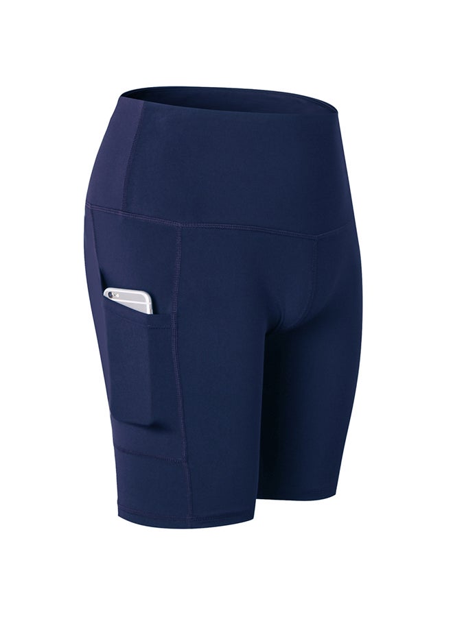 Stretchable High Waist Yoga Short Pants Dark Blue