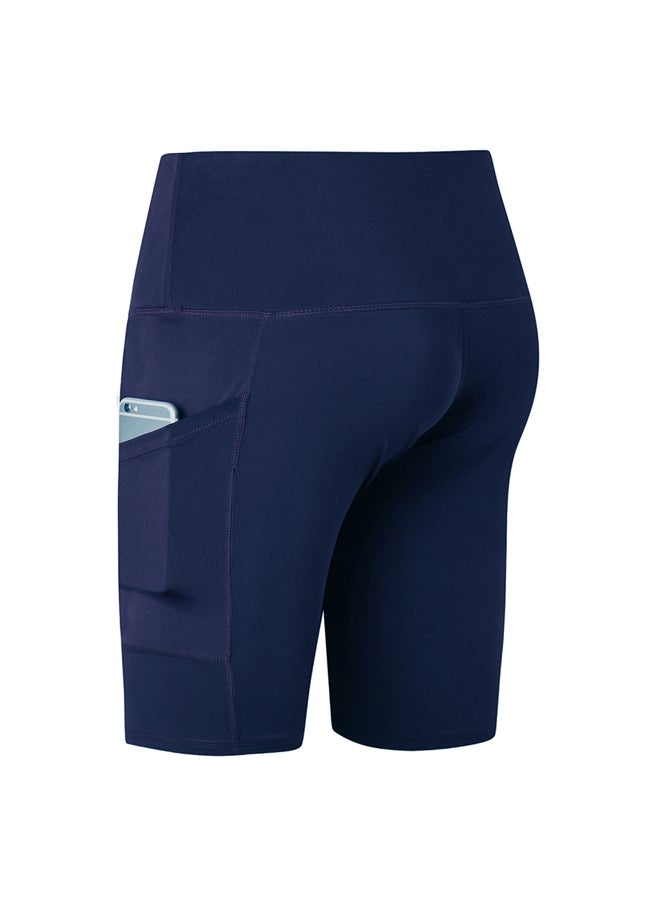 Stretchable High Waist Yoga Short Pants Dark Blue