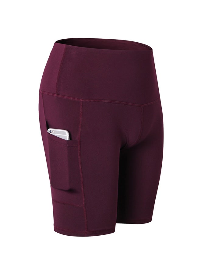 Stretchable High Waist Yoga Short Pants Burgundy