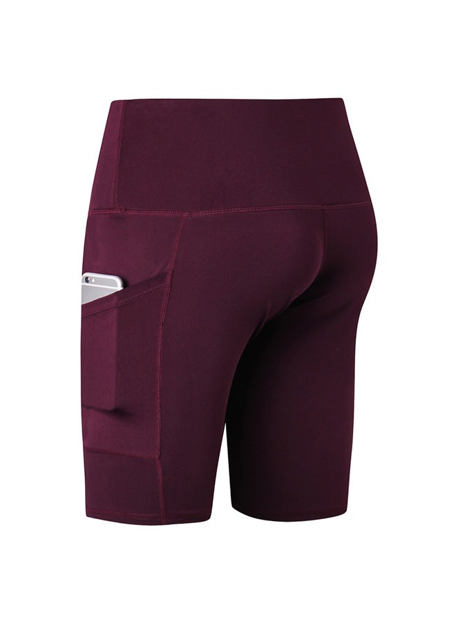 Stretchable High Waist Yoga Short Pants Burgundy