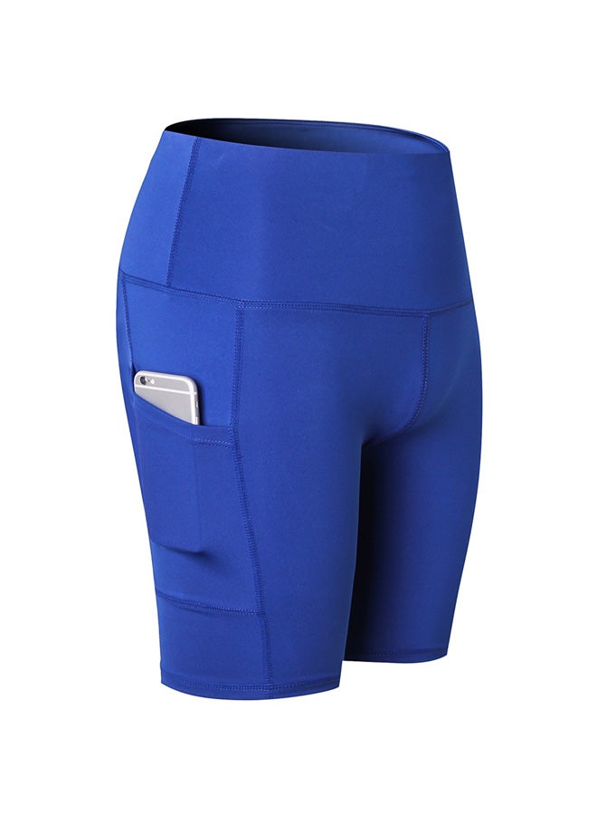 Stretchable High Waist Yoga Short Pants Blue