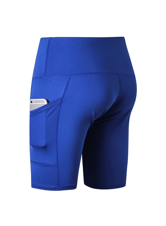 Stretchable High Waist Yoga Short Pants Blue