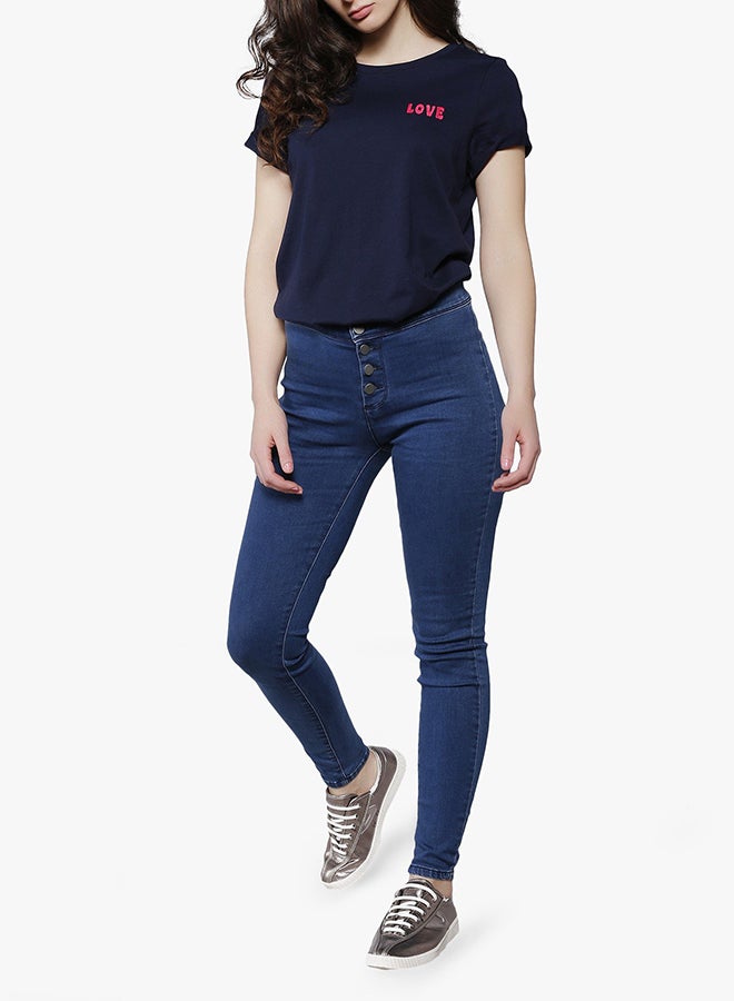 Classic Style Mid Rise Jeggings Blue