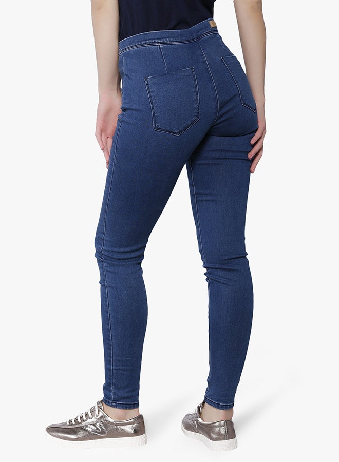 Classic Style Mid Rise Jeggings Blue