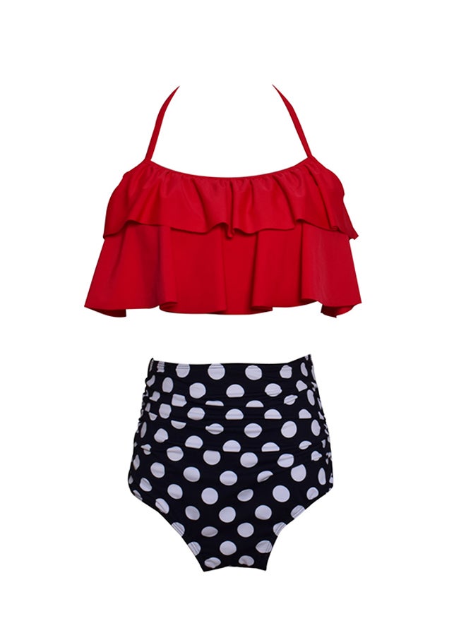 2-Piece Casual Style T-Shirt With Printed High Waist Shorts Set Red/Black/White