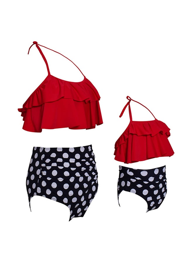 2-Piece Casual Style T-Shirt With Printed High Waist Shorts Set Red/Black/White