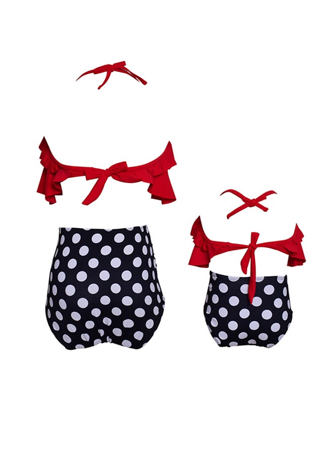 2-Piece Casual Style T-Shirt With Printed High Waist Shorts Set Red/Black/White