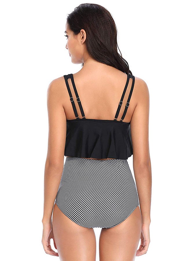 2-Piece Printed High Waist Swimwear Set Black/Grey