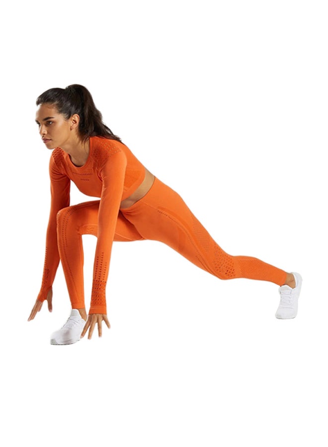 Sports Long Sleeve Elastic Hollow Yoga Set Orange