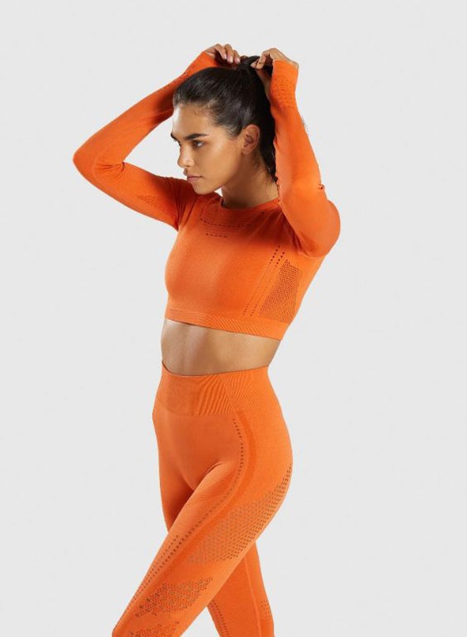 Sports Long Sleeve Elastic Hollow Yoga Set Orange