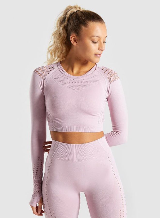 Sports Long Sleeve Elastic Hollow Yoga Set Pink