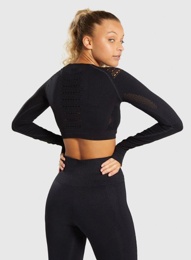 Sports Long Sleeve Elastic Hollow Yoga Set Black