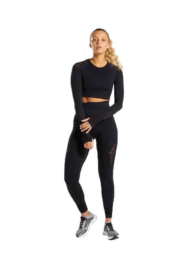 Sports Long Sleeve Elastic Hollow Yoga Set Black