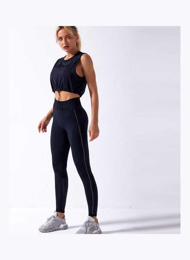 2-Piece Solid Tank Top And High Waist Legging Set Navy