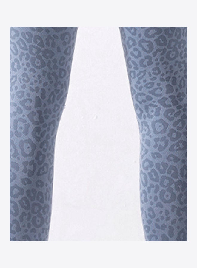 2-Piece Leopard Printed Sports Bra And High Waist Legging Set Blue