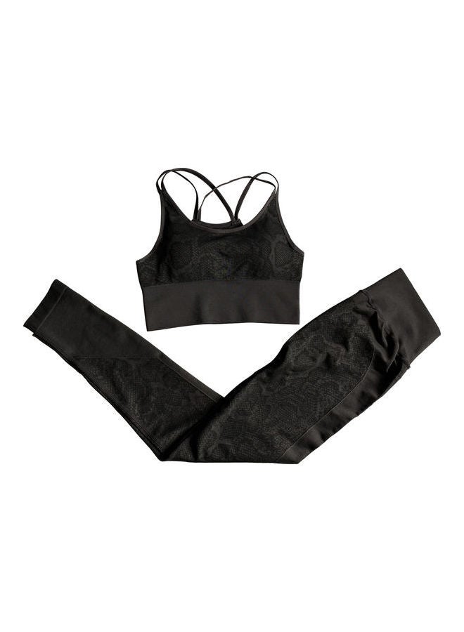 2-Piece Snakeskin Printed Sports Bra And High Waist Legging Set Black
