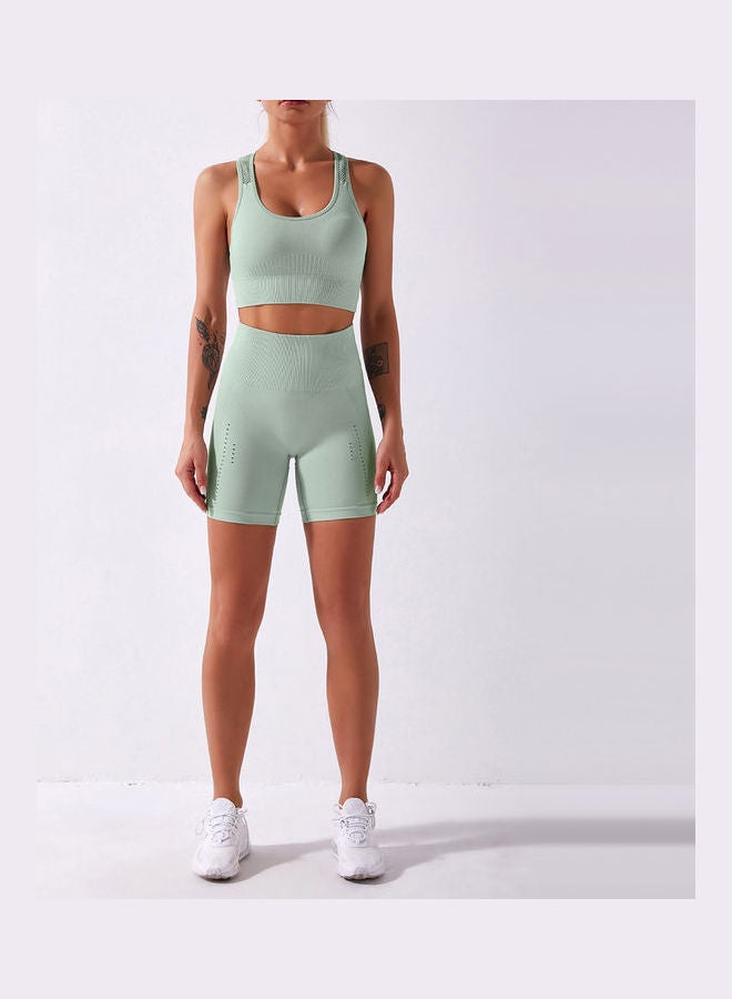 2-Piece Sports Bra And High Waist Short Set Light Green