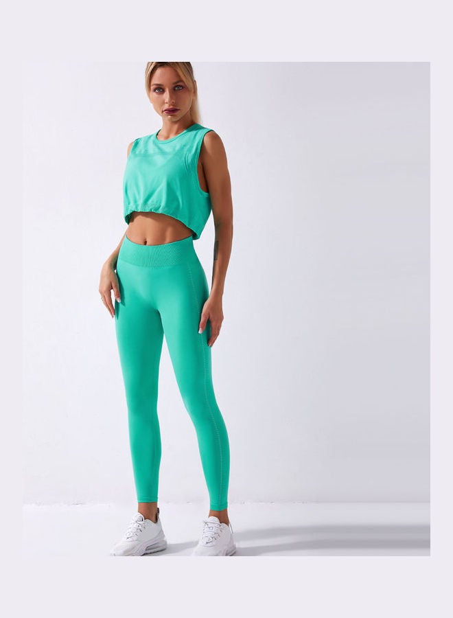 2-Piece Solid Tank Top And High Waist Legging Set Green