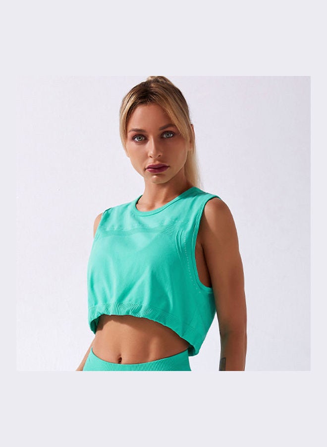 2-Piece Solid Tank Top And High Waist Legging Set Green