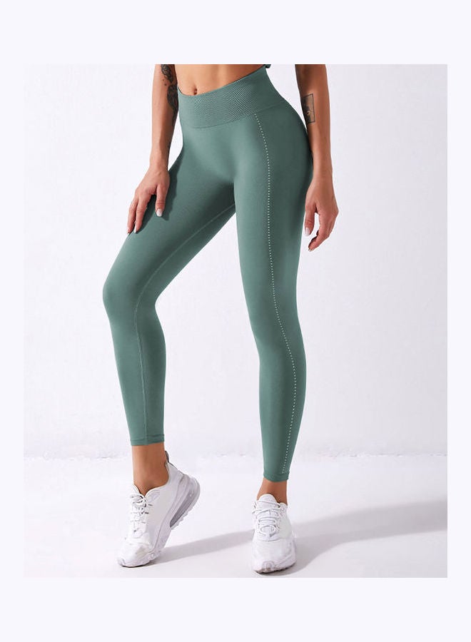 2-Piece Solid Tank Top And High Waist Legging Set Dark Green