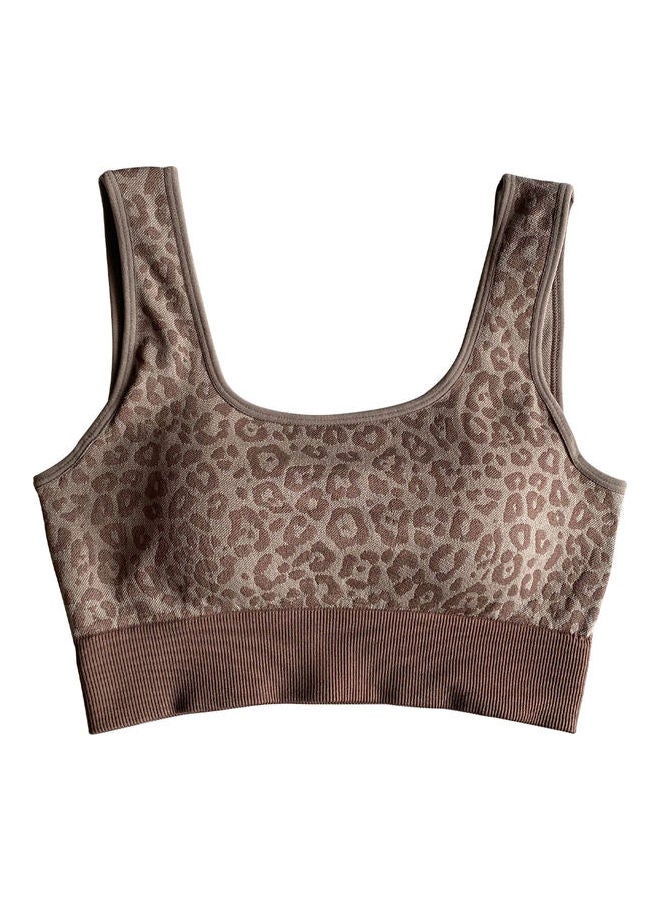 2-Piece Leopard Printed Sports Bra And High Waist Legging Set Coffee