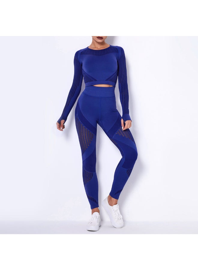 Hollow Out Crop Top And Leggings Set Blue