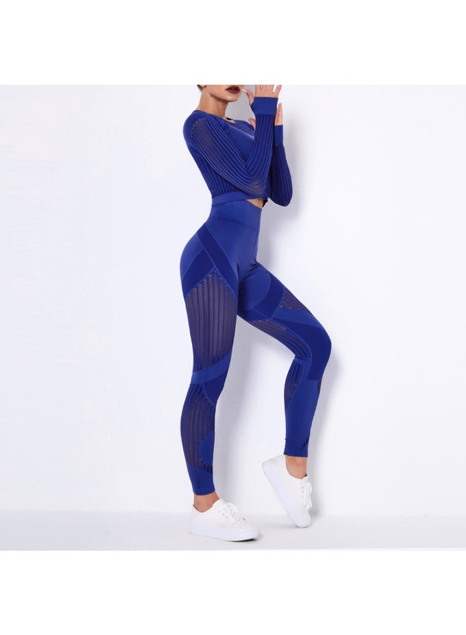 Hollow Out Crop Top And Leggings Set Blue