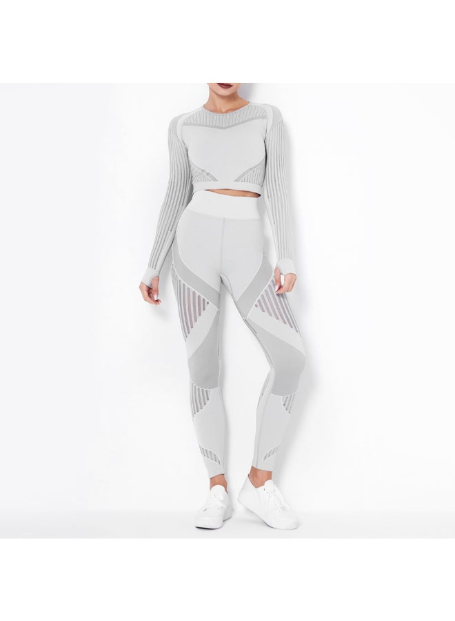 Hollow Out Crop Top And Leggings Set Grey