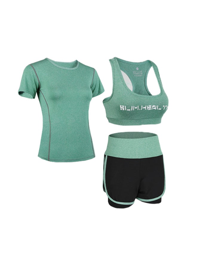 3-Piece Quick-Drying Sweat Suit Fitness Set Green/Black