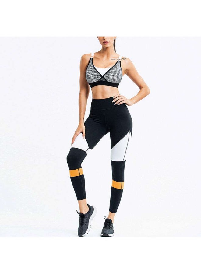 Colourblock Pattern Sports Wear Top And Pant Set Black/White/Orange