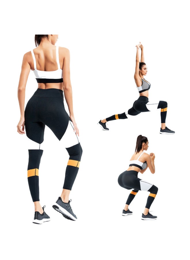 Colourblock Pattern Sports Wear Top And Pant Set Black/White/Orange