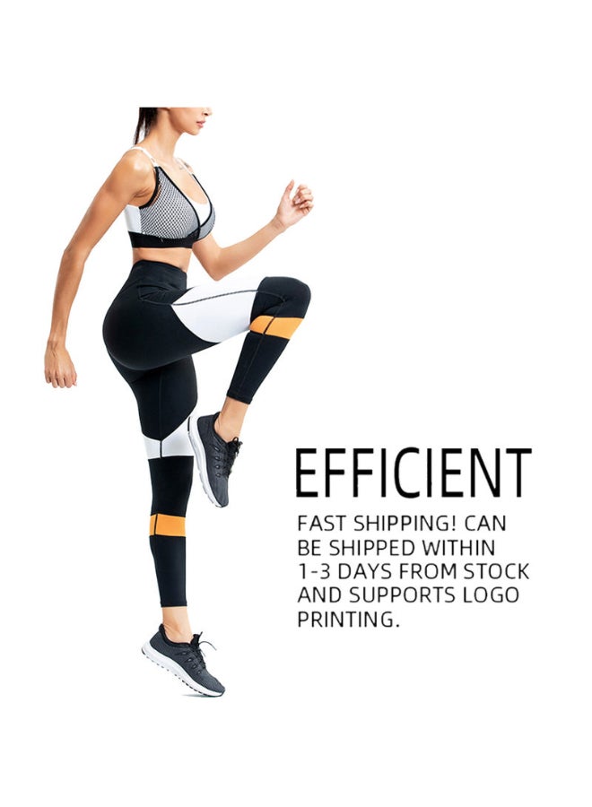 Colourblock Pattern Sports Wear Top And Pant Set Black/White/Orange