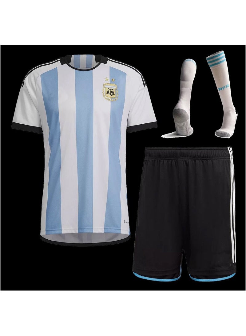 Argentina Home Soccer Jersey Whole Kit (Jersey+Shorts+Socks)