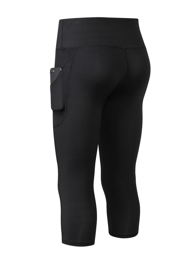 Women Quick Dry Breathable Elastic Cropped Pants Black