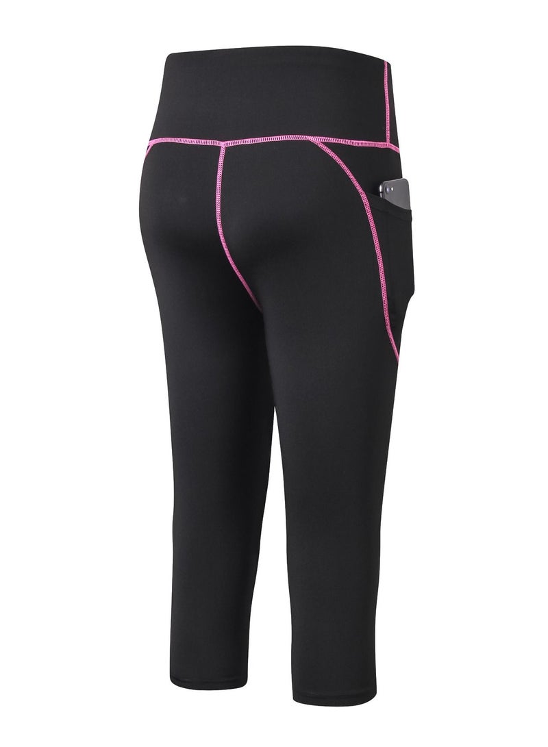 Women Quick Dry Breathable Elastic Cropped Pants Black/Pink