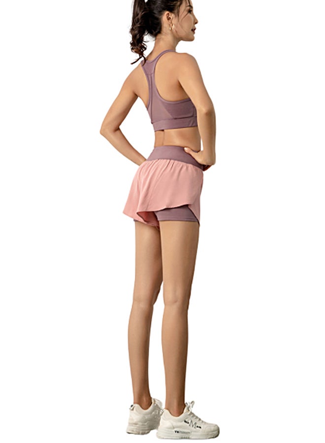 Contrast Waist Band Sports Shorts Pink