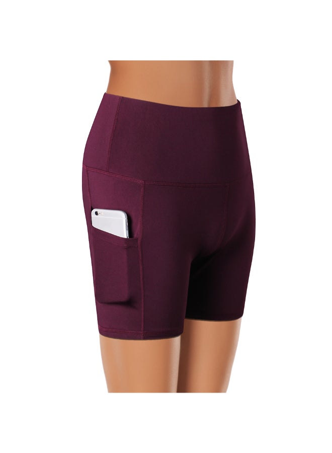 High Waist Workout Pocket Shorts Burgundy