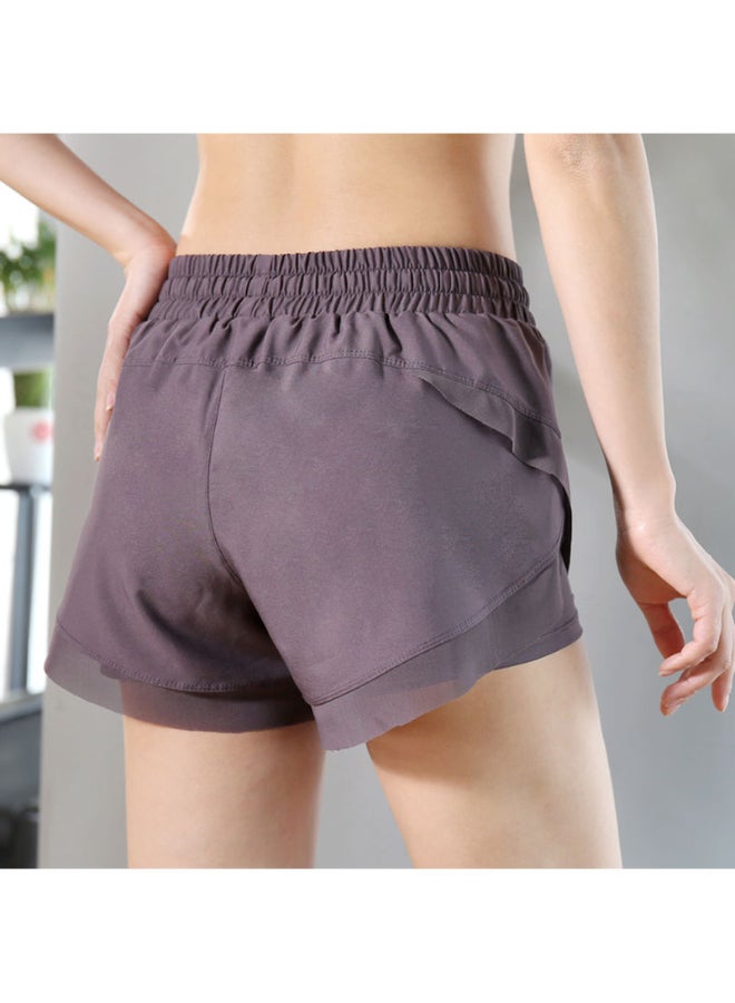Solid Pattern Sports Wear High-Rise Shorts Purple