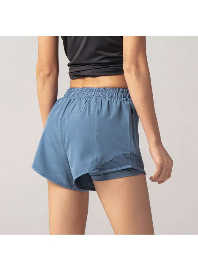 2 in 1 Quick Dry Yoga Short Pants Blue